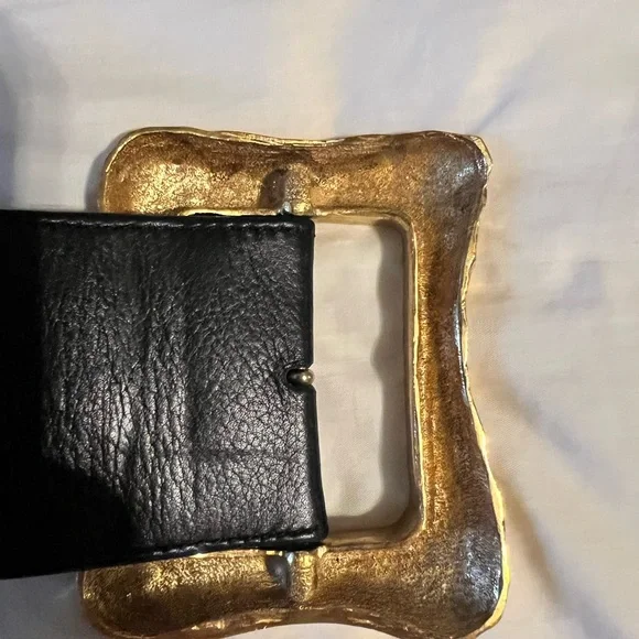 CHANEL Vintage Karl Lagerfeld 1993 Wide Black belt 24k gold plated - Picture 16 of 17